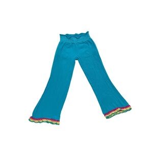 Rainbow Crochet Turquoise Flare Hippie Pants Junior Little Girl Medium Boho